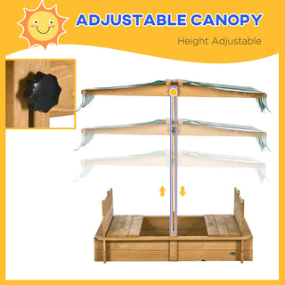 Sunvega Kids Wooden Sandbox with Adjustable Canopy Foldable Bench Seats and Bottom Liner