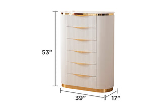 Sunvega White and Gold Detailed Chest with 6 Spacious Drawers for Bedroom