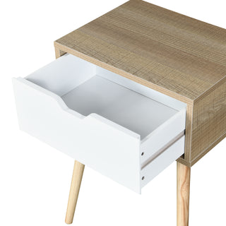 Sunvega Mid-Century Modern Bedside Table with 2 Drawers and Rubber Wood Legs