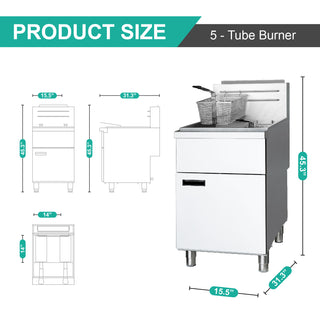 Sunvega Commercial 5-Burner Natural Gas Deep Fryer with 150,000 BTU/h and Adjustable Thermostat