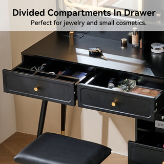 Sunvega Modern Makeup Vanity Desk with Retractable Mirror and LED Lights