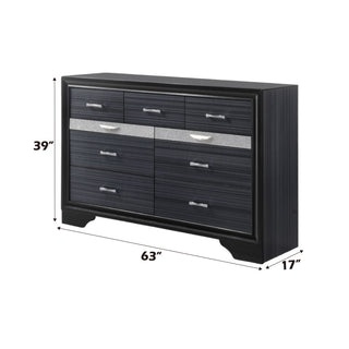 Sunvega Naima Black Finish Dresser with Jewelry Drawer and Silver Drawer Pulls
