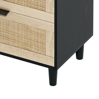 Sunvega Modern Natural Rattan 6 Drawer Dresser with Wood Legs for Bedroom Storage