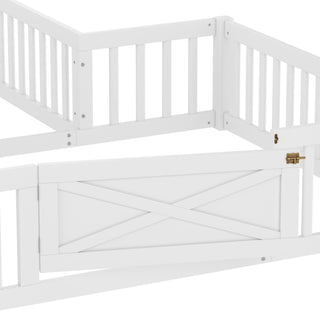 Sunvega Full Size House Floor Bed with Door and Full-Length Guardrails for Kids
