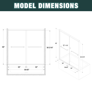 Sunvega 56-60"x58" Adjustable Aluminum Frame Double Sliding Bathtub Screen