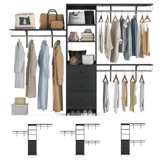 Sunvega High Capacity Wardrobe Rack with 3 Drawers, Shelves & Expandable Hanger Rods