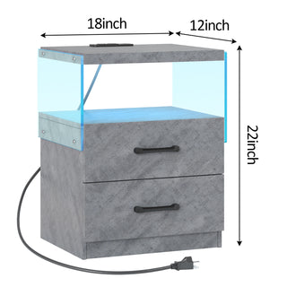 Sunvega Modern LED Nightstand with Adjustable Lights and 2 Drawers for Bedroom