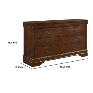 Sunvega Brown Wooden Dresser with Six Drawers and Metal Hardware