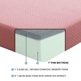 Sunvega 7inch Twin Mattress and Pillow Set with Gel-Infused Memory Foam in Blue