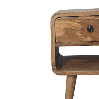 Sunvega Mini Solid Mango Wood Nightstand with Oak-ish Finish and Curved Edges