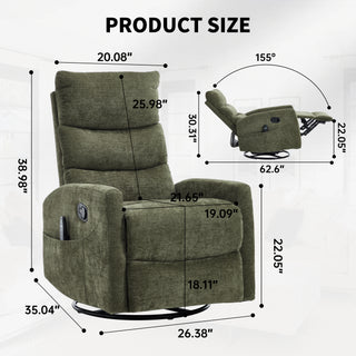 Sunvega Fabric Heat Massage Manual Recliner Chair with Rocker and Swivel for Living Room
