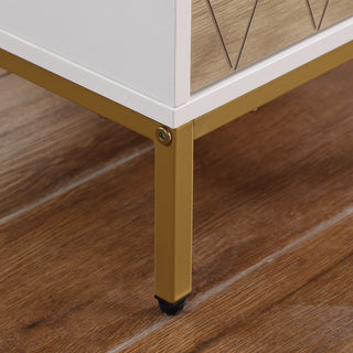 Sunvega Mid-Century Modern Nightstand with Wavy Drawer Panels and Gold Metal Accents