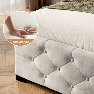Sunvega Full Size Upholstered Platform Bed Frame with Headboard and USB Charging