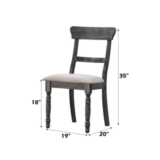 Sunvega Light Brown Linen Weathered Gray Finish Side Chairs with Wooden Crosspiece Backrest