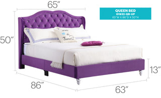Sunvega Elegant Transitional Purple Upholstered Bed with Soft Padded Headboard