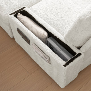 Sunvega Faux Rabbit Fur Sofa Bed with Storage Ottoman Cup Holders and Armrests