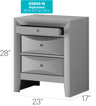 Sunvega Elegant Silver Champagne Nightstand with Three Spacious Drawers and Curved Fronts