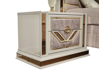 Sunvega Art Deco Nightstand with Gold Accents Spacious Soft Closing Drawers