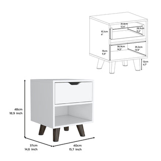 Sunvega Modern White Nightstand with Spacious Drawer and Open Storage Shelf