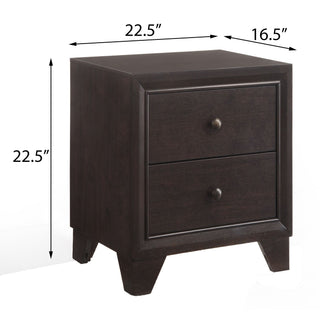 Sunvega Espresso Finish Two-Drawer Nightstand with Wooden Legs for Bedroom