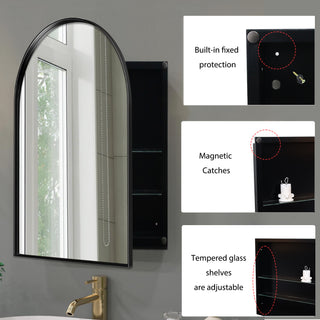 Sunvega Modern White Metal Framed Recessed Medicine Cabinet with Mirror and Storage