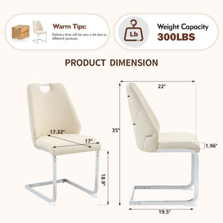 Sunvega White Faux Leather Dining Chairs Set of 2 with Gold Mesh Texture and Chrome Handle