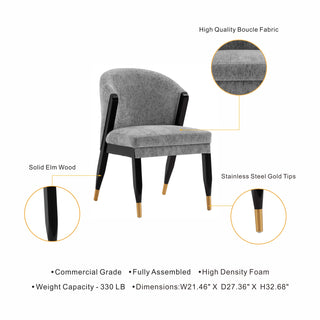 Sunvega Modern Elm Wood and Chenille Upholstered Dining Chair with Gold Tips