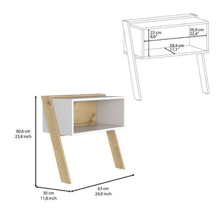 Sunvega Light Oak and White Nightstand with Superior Top and One Shelf