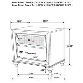 Sunvega White Nightstand with Two Spacious Drawers and Crystal Hardware