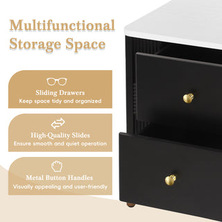 Sunvega Modern Nightstand with 2 Storage Drawers and Golden Metal Handles for Bedroom