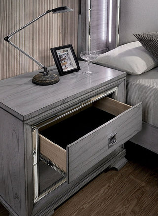 Sunvega Contemporary White High Gloss Lacquer Nightstand with Chrome Handles and USB Charger