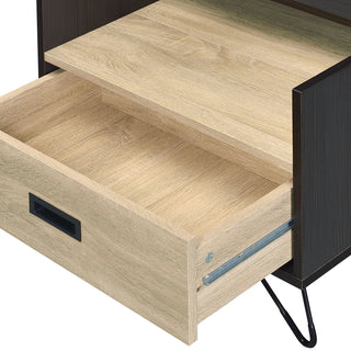 Sunvega Oak and Black Nightstand with Hairpin Legs and One Drawer