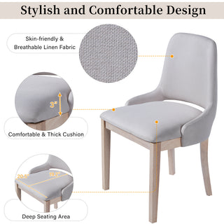 Sunvega Modern Wood Dining Chairs Set of 2 with Linen Upholstered Seat for Dining Room