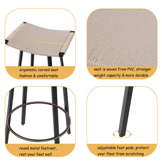 Sunvega Handwoven PVC Weaving Backless Bar Stools with Round Footrest Set of 2