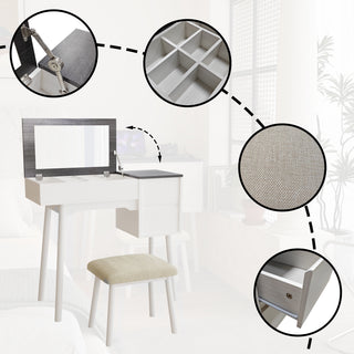 Sunvega White Makeup Vanity Table with Flip Top Mirror and Storage for Bedroom