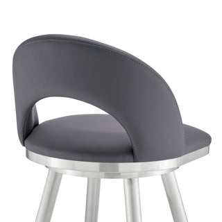 Sunvega 30 Inch Swivel Bar Stool with Gray Faux Leather and Brushed Stainless Steel