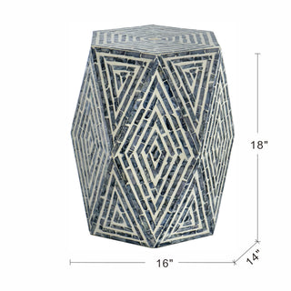 Sunvega Blue Capiz Inlay Tapered Hexagon Accent Stool for Bedrooms