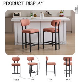Sunvega Modern Upholstered Fabric Bar Stools Set of 2 with Black Metal Legs for Kitchen Island