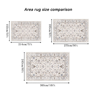 Sunvega Vintage Bohemia Non-slip Washable Area Rug with Flower Design for Living Room