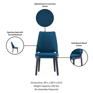 Sunvega Modern Blue Velvet Upholstered Dining Chairs Set of 2