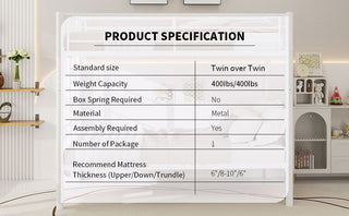 Sunvega Sturdy Metal Twin over Twin Bunk Bed with Safety Guardrail and Noise Reduced