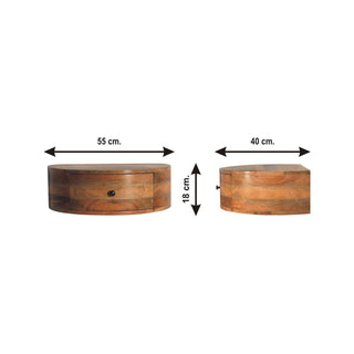 Sunvega Solid Mango Wood Wall Mounted Bedside with Rounded Edges
