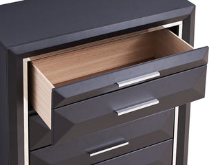 Sunvega Modern Black Wood Veneer Nightstand with Two Drawers for Bedroom