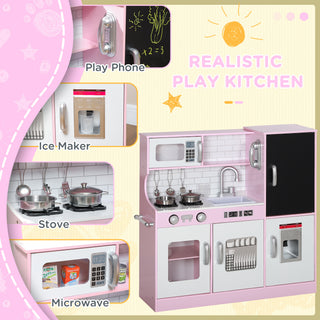 Sunvega Kids Kitchen Playset with Chalkboard, Toy Phone, Ice Maker, Microwave, and Sink