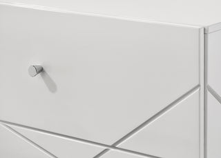 Sunvega Contemporary Nightstand with Geometric Accents and High-Gloss White Finish