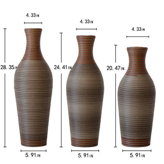 Sunvega Hand-Woven PVC Rattan Vases Set of 3 Brown Farmhouse Floor Decor
