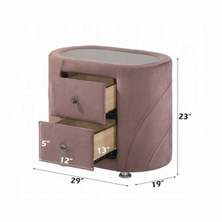 Sunvega Pink Velvet Upholstered Nightstand with Two Drawers and Chrome Metal Legs