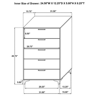 Sunvega White Rectangular 5-Drawer Chest with a Clean and Timeless Finish