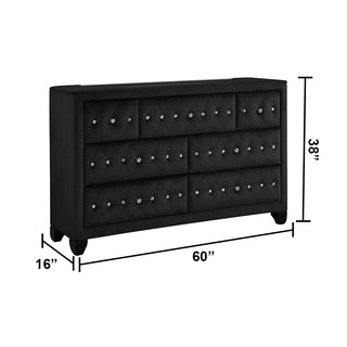 Sunvega Cream Velvet Upholstered Crystal Tufted 7-Drawer Dresser with Wood Frame