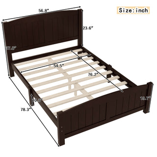 Sunvega White Solid Wood Queen Platform Bed with Slats No Box Spring Needed